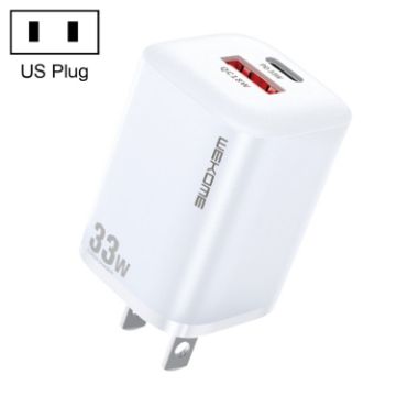 WK WP-U140 33W Power Series USB+USB-C Fast Charger - US Plug (White) - 1