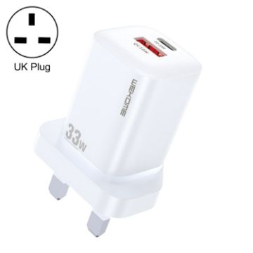 WK WP-U140 33W Power Series USB+USB-C Fast Charger - UK Plug (White) - 1