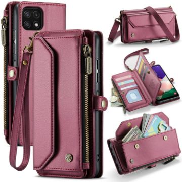 Samsung Galaxy A22 5G Wallet Case RFID Anti-theft Leather (Wine Red) - 1
