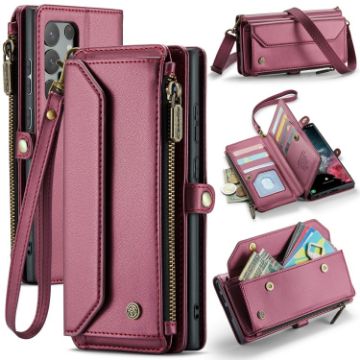 Samsung Galaxy S22 Ultra 5G Wallet Case RFID Anti-theft Leather (Wine Red) - 1