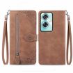 OnePlus Nord N30 SE Brown Leather Phone Case - Embossed Flower Zipper - 1