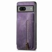 Google Pixel 7a Retro Leather Zipper Wallet Back Phone Case Purple - 2