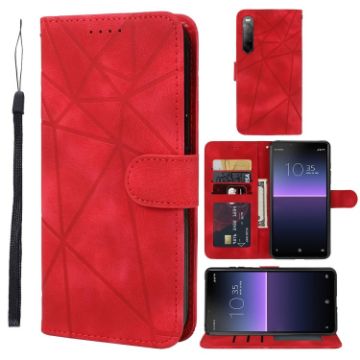 Sony Xperia 10 II Red Leather Phone Case - Geometric Lines - 1