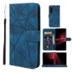 Sony Xperia 1 III Blue Leather Phone Case - Geometric Lines - 1