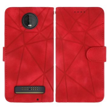 Motorola Moto Z4 Red Leather Phone Case - Geometric Lines - 1