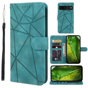 Green Leather Phone Case for Google Pixel 8a - Geometric Lines - 1