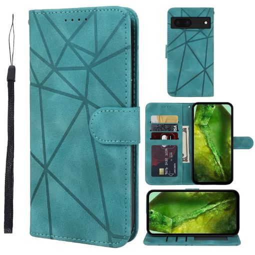Green Leather Phone Case for Google Pixel 8a - Geometric Lines - 1