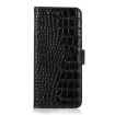 iPhone 16 Crocodile Top Layer Cowhide Leather Phone Case - Black - 3