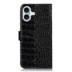 iPhone 16 Crocodile Top Layer Cowhide Leather Phone Case - Black - 4
