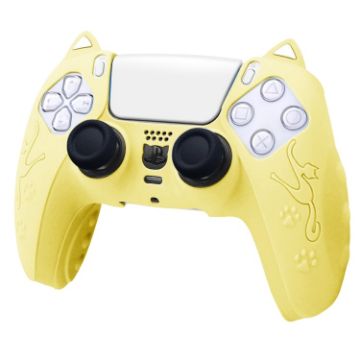 Yellow Cat Ear Silicone Case for Sony PS5 Gamepad - 1