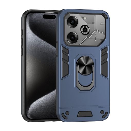 Tecno Pova 6 Pro Blue Metal Ring Holder Phone Case - 1