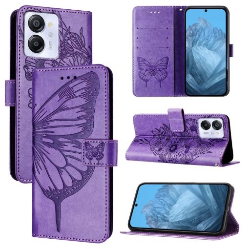 Blackview Color 8 Embossed Butterfly Leather Phone Case - Purple - 1