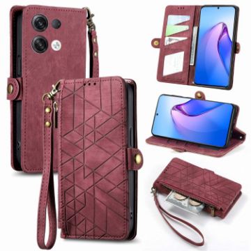 OPPO Reno8 Pro 5G Red Leather Phone Case - Geometric Zipper Wallet - 1