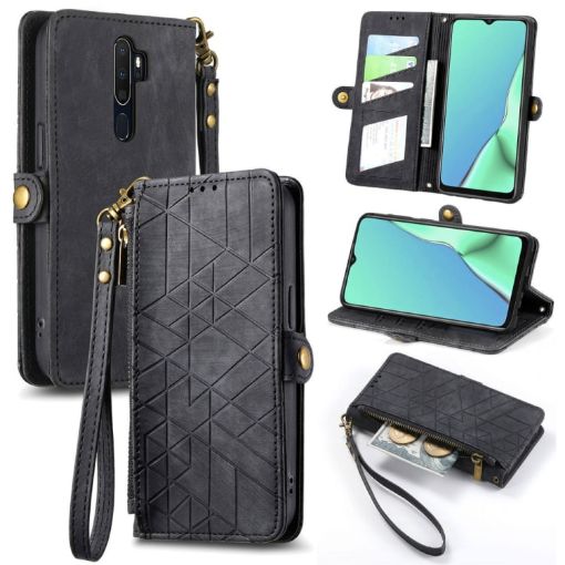 OPPO A9 2020/A5 2020 Geometric Zipper Wallet Leather Phone Case - 1
