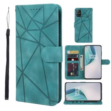 OnePlus Nord N10 5G Green Leather Phone Case - Geometric Lines - 1