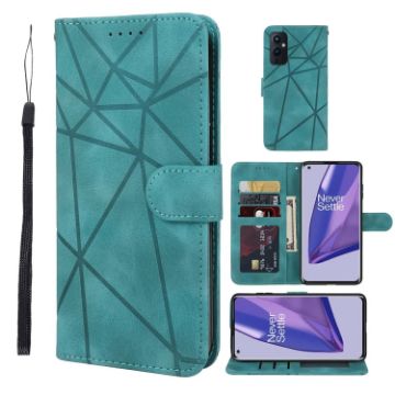 OnePlus 9 Green Leather Phone Case - Geometric Lines Skin Feel - 1