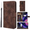 OnePlus 6T Brown Leather Phone Case - Geometric Lines Skin Feel - 1