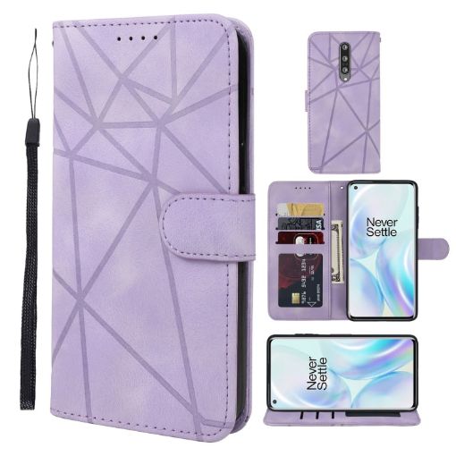 OnePlus 8 Geometric Lines Leather Phone Case (Purple) - 1