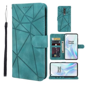 OnePlus 8 Green Leather Phone Case - Geometric Lines Skin Feel - 1