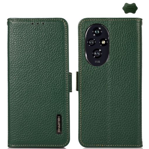 For Honor 200 KHAZNEH Genuine Leather RFID Phone Case (Green) - 1