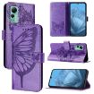 Ulefone Note 14 Purple Leather Phone Case - Embossed Butterfly - 1