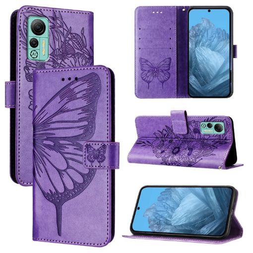 Ulefone Note 14 Purple Leather Phone Case - Embossed Butterfly - 1