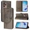 HTC U24 Pro Grey Leather Phone Case - Embossed Butterfly Design - 1