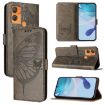 Oukitel C33 Grey Leather Phone Case - Embossed Butterfly Design - 1