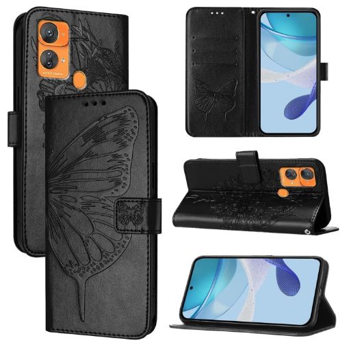 Oukitel C33 Embossed Butterfly Leather Phone Case - Black - 1