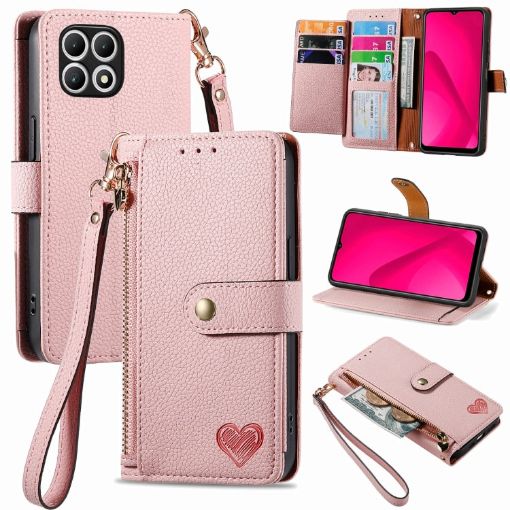 T-Mobile T Phone 2 Pro 5G Pink Leather Phone Case with Zipper Lanyard - 1