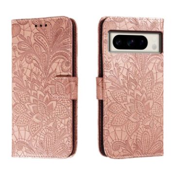 Google Pixel 8 Pro Lace Flower Embossing Flip Leather Phone Case - Rose Gold - 1