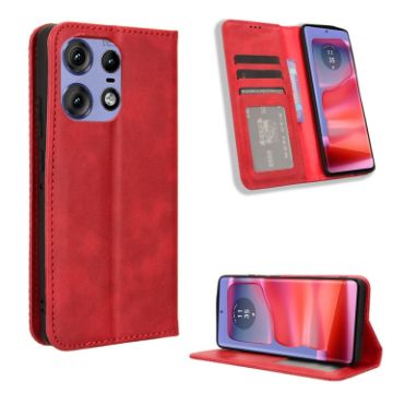 Motorola Edge 50 Pro 5G Red Leather Phone Case - Magnetic Buckle & Retro Texture - 1