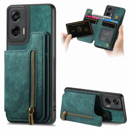 Motorola G Stylus 5G 2024 Retro Leather Zipper Wallet Back Phone Case - 1