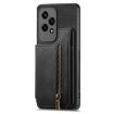 For Honor X6a Retro Leather Zipper Wallet Back Phone Case - Black - 2