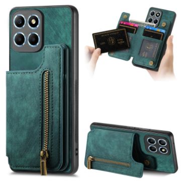 For Honor X8 5G Green Leather Zipper Wallet Phone Case - 1