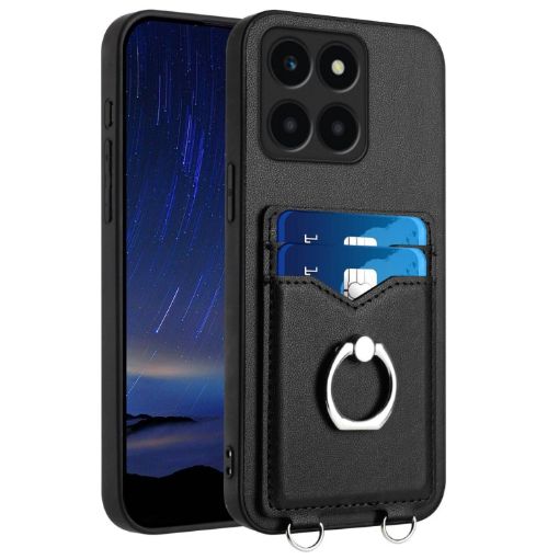 For Honor X6a Global R20 Ring Card Holder Phone Case - Black - 1