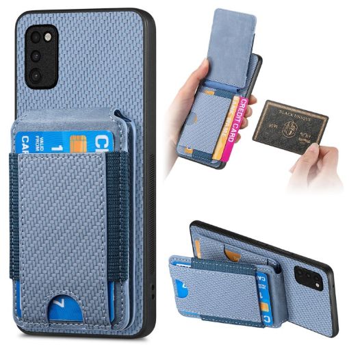 Samsung Galaxy A41 Carbon Fiber Vertical Flip Wallet Stand Phone Case Blue - 1