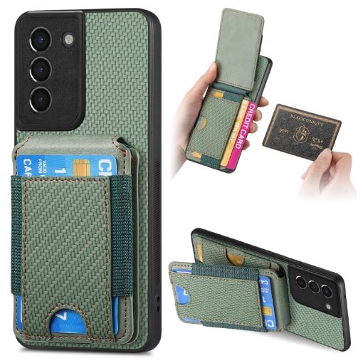 Samsung Galaxy S22+ 5G Carbon Fiber Wallet Stand Case Green - 1
