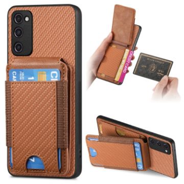 Samsung Galaxy A21s Carbon Fiber Vertical Flip Wallet Stand Phone Case - Brown - 1
