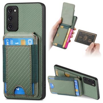 Samsung Galaxy A21s Carbon Fiber Vertical Flip Wallet Stand Phone Case Green - 1