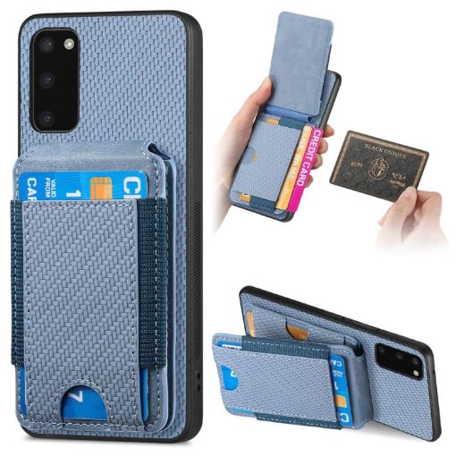 Samsung Galaxy S9 Carbon Fiber Vertical Flip Wallet Stand Phone Case Blue - 1