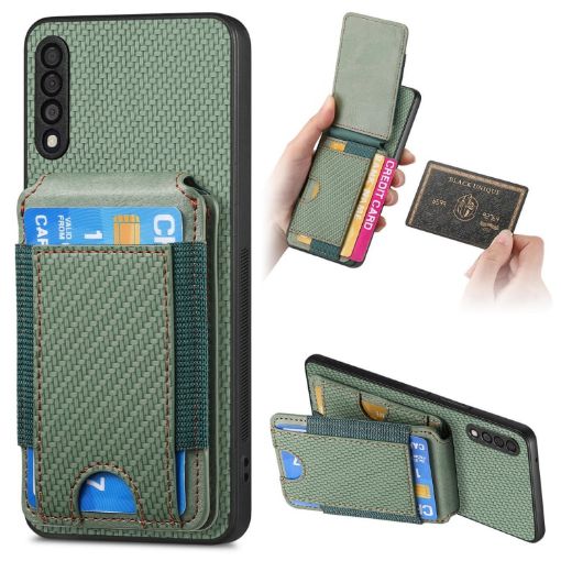 Samsung Galaxy A70/A70s Carbon Fiber Wallet Stand Phone Case Green - 1
