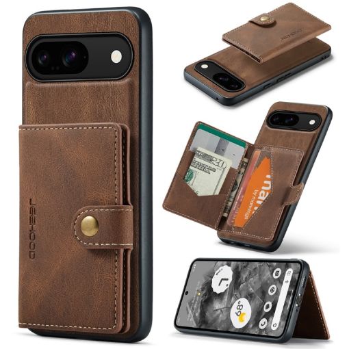 Google Pixel 9 JEEHOOD J01 Retro Wallet Phone Case (Brown) - 1