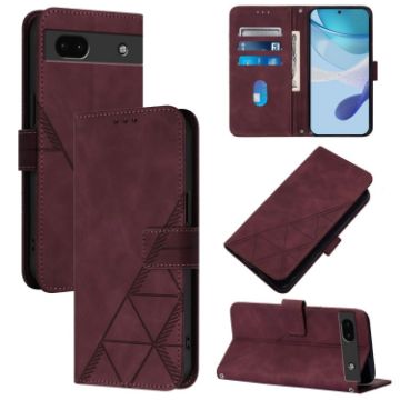 Google Pixel 6a Crossbody 3D Embossed Flip Leather Phone Case - Wine Red - 1