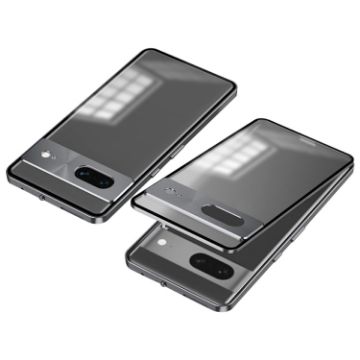 Google Pixel 7 Snap Buckle Metal Frame Frosted Phone Case - Grey - 1