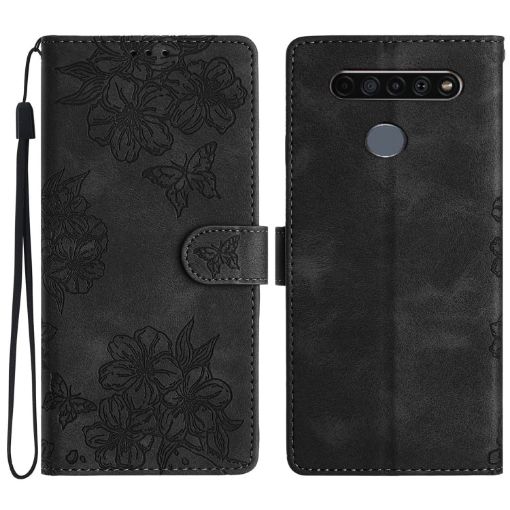 LG K51S Cherry Blossom Butterfly PU Phone Case (Black) - 1