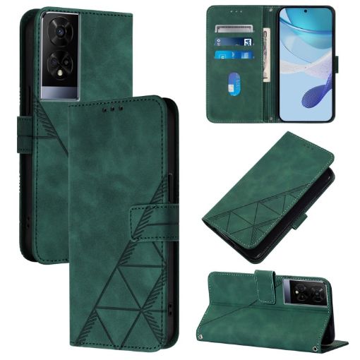 TCL 50 XE 5G Green Leather Phone Case - 3D Embossed Flip Crossbody - 1