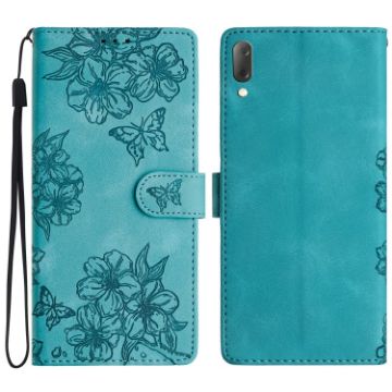 Sony Xperia L3 Cherry Blossom Butterfly PU Phone Case (Green) - 1
