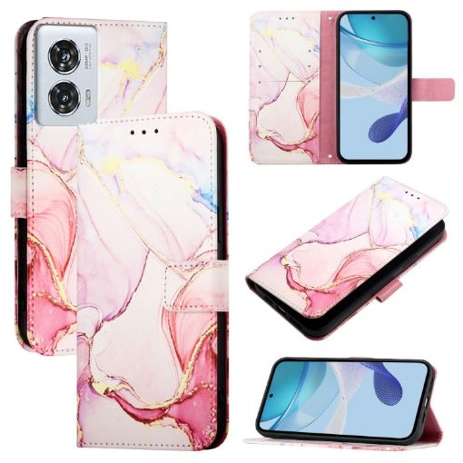 Motorola Edge 50 Fusion PT003 Marble Pattern Flip Leather Phone Case - Rose Gold - 1