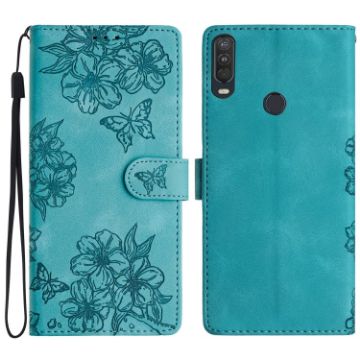 Motorola One Action Cherry Blossom Butterfly Phone Case - Green - 1